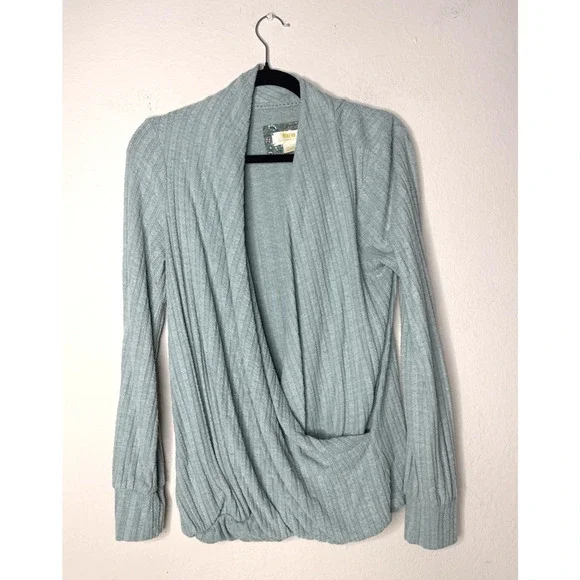 Maeve Anthropologie Sweater Wrap M Blue VNeck Fuzzy Cozy Texture Longsleeve Teal - Picture 2 of 6